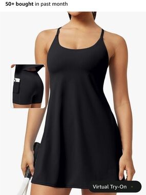 Black Active Mini Dress with Built-In Shorts
